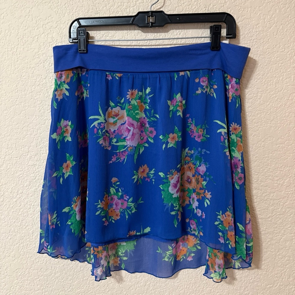 NWT Aeropostale Womens Silky Floral Flowing Lined Blue Mini Skirt Sz XL Y2K